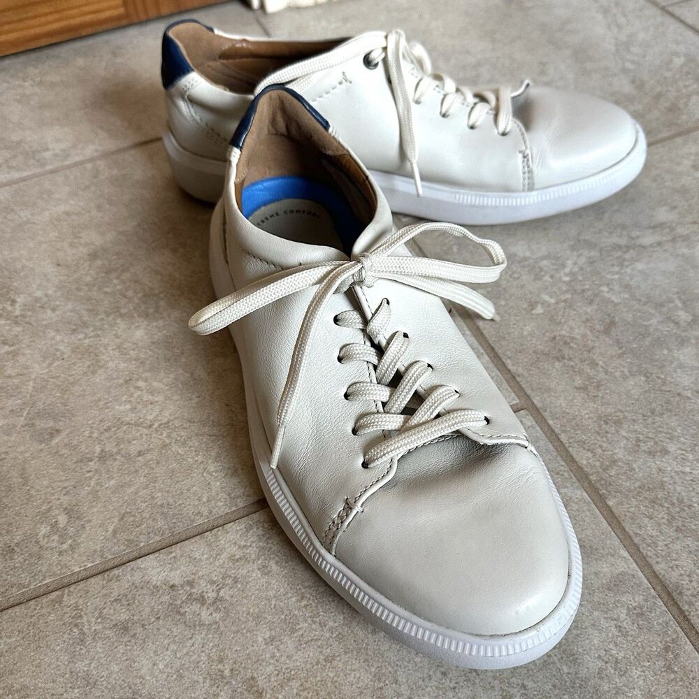 Clark’s Tennis Shoe Men’s 8 White Leather Sneaker Preppy Minimalist Marine Retro